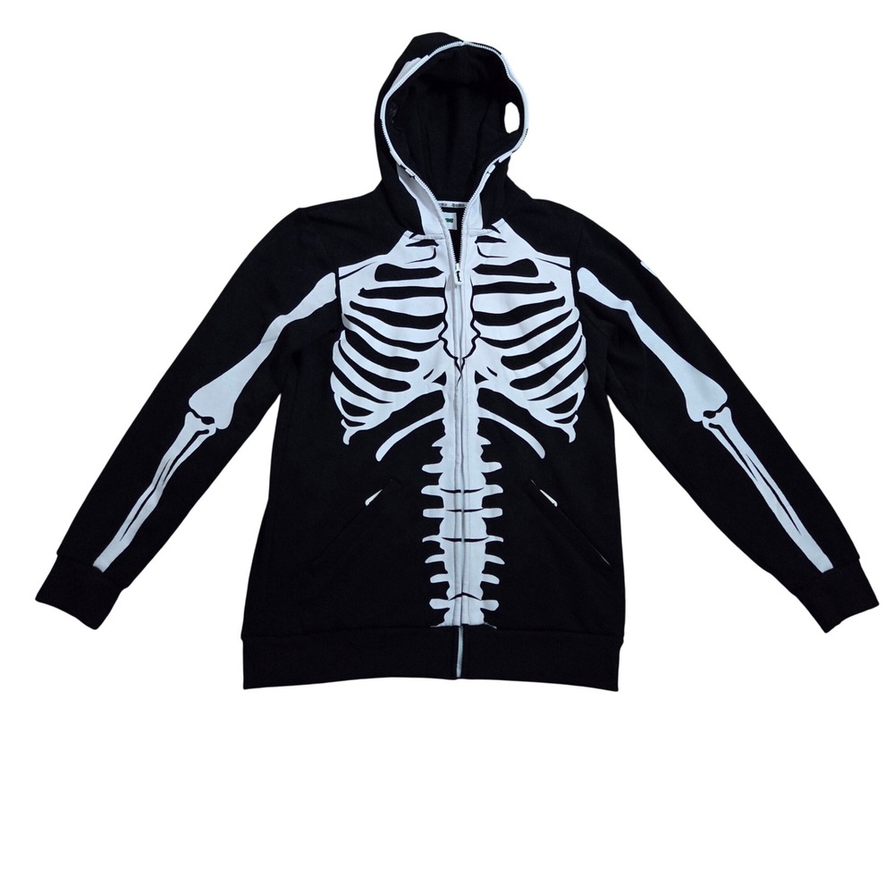 Tipsy Elves Mens Skeleton Full Zip Hoodie Skull Mask Halloween Costume Black M - Picture 3 of 12